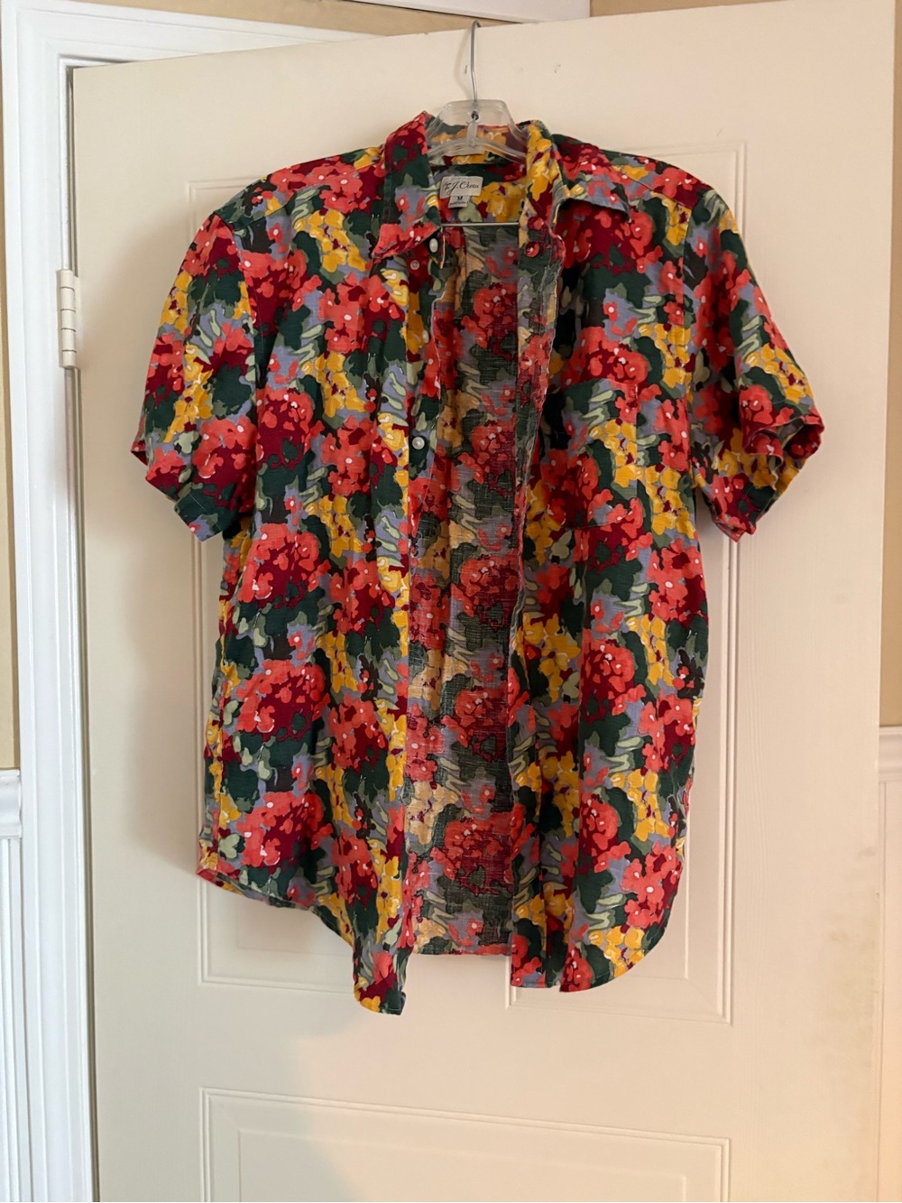 J Crew Men's 100% Linen Floral Short-Sleeve Button-Up Shirt in Multicolor, M